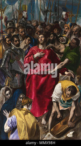 . Español : El lienzo représenta un Jesucristo en el momento en que fue despojado vestiduras de sus, y es considerado una de las obras más destacadas de El Greco. Anglais : le déshabillage du Christ (El Espolio) El Expolio. Entre 1577 et 1579. El Expolio, por el Greco Banque D'Images