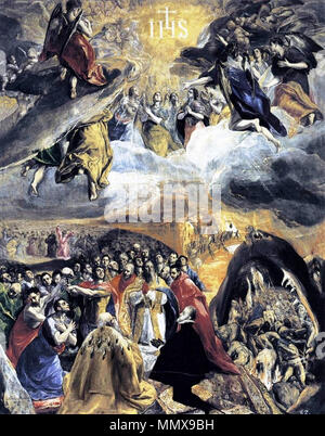 . Español : Esta obra, conocida como Adoración del nombre de Jesús, también es llamada El sueño de Felipe II o Alegoría de la Liga Santa l'Adoration du nom de Jésus. Entre 1577 et 1580. El Greco - l'Adoration du nom de Jésus - WGA10432 Banque D'Images