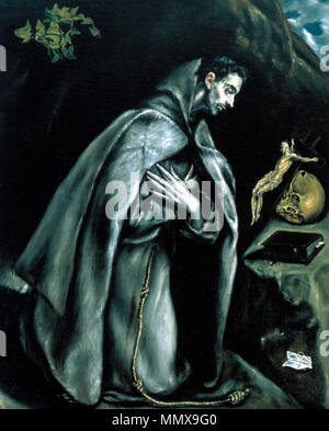 Saint François en prière devant le Crucifix ou saint François à genoux dans la méditation. vers 1585-1590. El Greco, Saint François en prière devant le Crucifix Banque D'Images