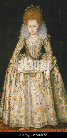 . Elizabeth Stuart, fille aînée de Jacques I/VI d'Angleterre et d'Écosse. Elle a épousé Frédéric V, électeur palatin, et brièvement gouverné comme reine de Bohême. Surnommée la Reine de l'hiver, en raison de la courte durée qu'elle et son mari avaient en Bohême. La princesse Elizabeth (1596-1662), plus tard, la reine de Bohême.. vers 1606. Eliz 3 Bohemia Banque D'Images