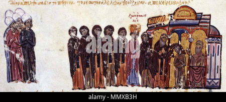 . Anglais : Empress Zoe tonsures sa soeur Théodora, miniature du Skylitzes Madrid, Fol. 204r bas . 14 novembre 2012, 20:30:03. Inconnu, 13e siècle auteur Empress Zoe tonsures sa sœur Theodora Banque D'Images
