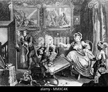 . Anglais : cuivre-gravure en forme réduite de William Hogarth's 'progrès''une prostituée, planche 2. Deutsch : Verkleinerter Kupferstich nach William Hogarth : 'une prostituée's Progress' (Lebensweg eines Dirne Tafel), 2. . Entre 1794 et 1835. Ernst Ludwig Riepenhausen (1765-1840) Ernst Ludwig Riepenhausen 2 Banque D'Images