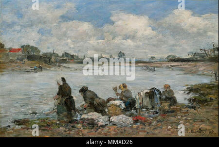 Eugène Boudin - Laveuses au bord de la Touques Photo Stock
