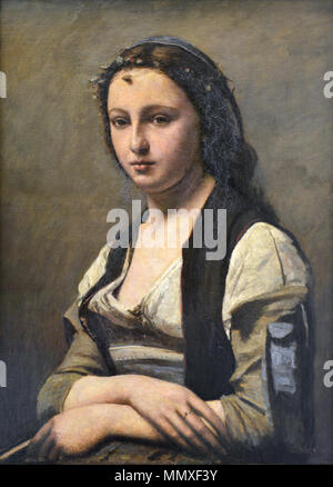 . Portrait de Berthe Goldschmidt Anglais : La femme à la perle la femme avec une perle. Entre vers 1868 et vers 1870. Une femme la perle - Jean Baptiste Camille Corot Banque D'Images