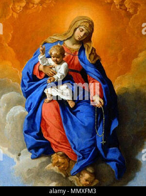 English : Notre Dame du Rosaire avec enfant . première moitié du 17e siècle. Simone Cantarini - Notre Dame du Rosaire avec enfant Banque D'Images