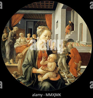 Madone avec l'enfant et des scènes de la vie de St Anne. 1452. Fra Filippo Lippi - la Vierge avec l'enfant et des scènes de la vie de St Anne - WGA13236 Banque D'Images