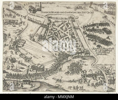 . Anglais : Siège de Groenlo en 1627 par Frederik Hendrik Nederlands : Beleg en verovering van de stad Groenlo (Grol) door het Staatse leger onder Frederik Hendrik, 6 juillet - 19 augustus 1627. Liens Onderaan aanval van een Franse en Franse soldaten op de stad, 156 de Spanjaarden uitval doen een. Linksboven aftreden de Spaanse troepen de stad. . 1627. Keller, Georg 28359618434f4673d0268b0f8DFA3442b7d5d64a Banque D'Images