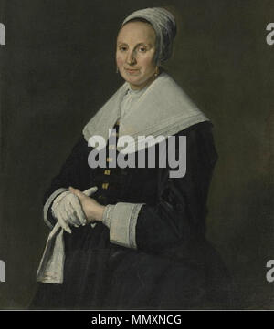 Anglais : Portrait de femme avec bonnet et des gants diadem . circa 1645-1650. Frans Hals - Portrait d'une femme avec des gants et chapeau de diadem Banque D'Images
