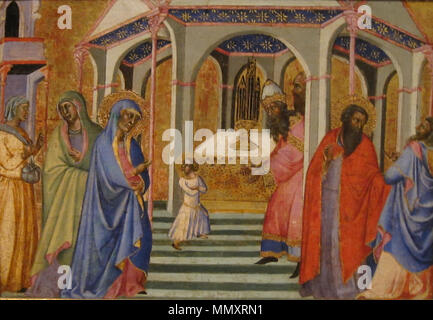 Anglais : Présentation de Marie au Temple . circa 1360. Bartolo di Fredi, - "Présentation de Marie au Temple, ca. 1360, Tempra &AMP ; la dorure sur bois, 29 x 43 cm Banque D'Images