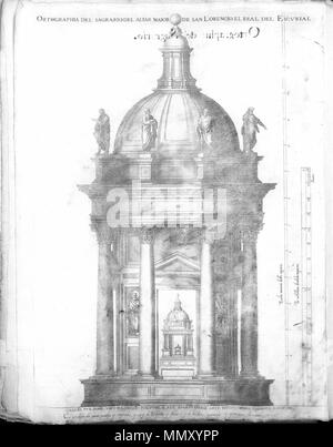 . Español : Diseños de toda la Fábrica de San Lorenzo el Real del Escurial (sic) avec les déclarations de las letras, números y caracteres de cada uno, Madrid, 1694, Universidad de Sevilla. . Entre 1589 et 1694. Juan de Herrera, Pedro Perret 754 gravure 13276 11 Banque D'Images