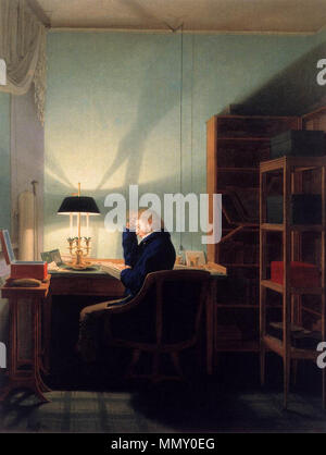 La lecture de l'homme à la lueur des lampes. L'année 1814. Georg Friedrich Kersting - Homme lecture à la lueur des lampes - WGA12122 Banque D'Images