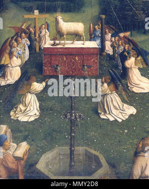 . Détail : l'adoration de l'agneau Agneau Mystique. 1432. Retable de Gand - D'Adoration de l'AGNEAU 1 Banque D'Images