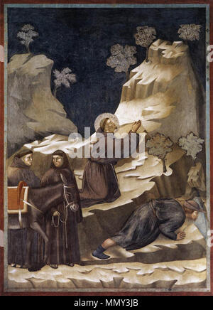 Deutsch : Freskenzyklus zum Leben des Hl. Franziskus von Assisi, Szen : Das Quellwunder des Hl. Franziskus English : Légende de saint François : 14. Miracle du printemps Português : Legenda de São Francisco de Assis, 14 : Milagre da primavera . Entre 1297 et 1300. Giotto - Légende de saint François - -14- - Miracle du printemps2 Banque D'Images