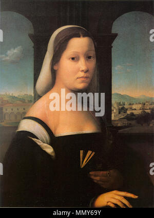 Anglais : Portrait d'une femme, appelée 'La Nun' Italiano : Ritratto di una donna dit 'La Monaca l' Espéranto : Portreto nomata de virino, 'La mona ?ino' . circa 1506-1510. Giuliano Bugiardini, Ritratto di donna, 1506-1510 Banque D'Images