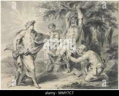 Anglais : Illustrations pour les Métamorphoses d'Ovide, l'écorchage de Marsyas . Entre 1664 et 1700. Godfried Maes - Illustrations pour les Métamorphoses d'Ovide, l'écorchage de Marsyas Banque D'Images