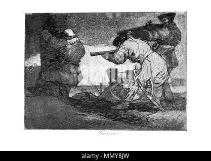 . Los Desatres de la Guerra est un ensemble de 80 gravures aquatintes créé par Francisco Goya dans les années 1810. 38 : Plaque Bárbaros ! (Les barbares ! ) . 1810s. Francisco Goya (1746-1828) Noms alternatifs Francisco Goya Lucientes, Francisco de Goya y Lucientes, Francisco José Goya Lucientes Description l'espagnol, peintre, graveur, lithographe, graveur et aquafortiste Date de naissance/décès 30 Mars 1746 16 avril 1828 Lieu de naissance/décès Fuendetodos Bordeaux lieu de travail Madrid, Saragosse, Bordeaux contrôle d'autorité : Q5432 : VIAF ?54343141 ISNI : ?0000 0001 2280 1608 ULAN : ?500118936 RCAC : ?n79003363 NL Banque D'Images