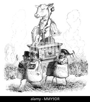 . Anglais : Illustration de "Un Autre Monde" par l'artiste français Grandville, chapitre XXXI. Deutsch : Illustration aus Un autre monde (Eine andere Welt) des französischen Künstlers Grandville, Chapitre XXXI. . 1844. J. J. Grandville Grandville, Autre Monde, Das Goldene Kalb Banque D'Images