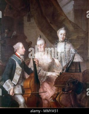 . Deutsch : Maximilien III. Joseph mit senneur Gemahlin und Mutter (Sœur Maria Amalie, 1701-1756, et Sœur Maria Josefa ?, 1739-1767). Anglais : électeur Maximilien III Joseph avec son épouse Maria Anna Sophia de Saxe et sœur (Josépha de Bavière ou Maria Antonia de Bavière), ou sa mère Maria Amalia d'Autriche Allemand : Kurfürst Maximilien III. Joseph mit senneur Gemahlin und Sœur électeur Maximilien III Joseph avec son épouse et sa sœur. 1758. Grooth - Maximilien III Joseph avec son épouse et sa soeur Banque D'Images