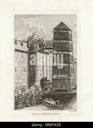 . Plaque de cuivre gravure intitulée Pavisors & une Tour Mobile des voies de fait sur un château, taille 10½" par 8½" (27 cm par 21,5 cm) . 1812. Grose-Francis Pavisors-Francis Grose-et-Moveable-Tower Assaulting-Castle--1812 Banque D'Images