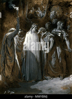 37,1387 Gustave Doré (Français, 1832-1883). 'Le Christ fait prisonnier dans le jardin,' 1865. plume et encre, lavis à l'encre et blanc avec surélévation sur la crème, modérément épais, légèrement texturé papier vélin. Walters Art Museum (37,1387) : commandé par William T. Walters, 1865. Gustave Doré - Etude pour "Le baiser de Judas" - Walters 371387 Banque D'Images