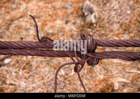 Close-up d'une vieille corde rouillée d'un pont Banque D'Images