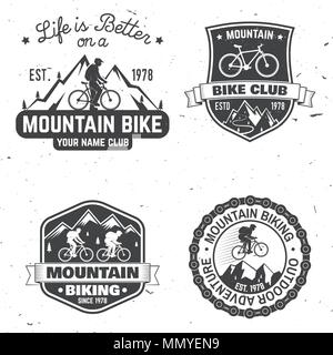 Ensemble de clubs de vélo de montagne. Vector illustration. Concept pour chef d'insignes, shirt, impression, stamp ou autour du tourisme. Typographie Vintage à l'design Illustration de Vecteur