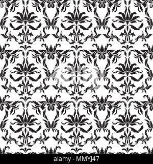 Motif damassé seamless. Floral design décoré dans un style baroque royal sur un fond blanc. Idéal pour l'impression de textiles et d'écran. Illustration de Vecteur