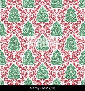 Motif transparent brillant. Arbre de Noël vert et élégant vintage avec remplages curls isolé sur fond blanc. Illustration de Vecteur