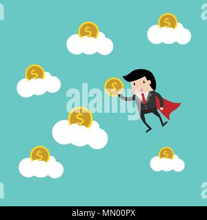 Financement des entreprises. vecteur d'économiser de l'argent pour l'investissement concept,cartoon businessman avec de l'argent dans la main pour sauvegarder. cartoon vector illustration pour entreprise Illustration de Vecteur