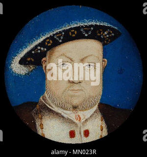 . Anglais : Portrait miniature de Henry VIII. Aquarelle et carrosserie sur du vélin, diamètre 3,6 cm, Collection royale, le château de Windsor. . Entre 1540 et 1570. Henry VIII (2) par Hans Holbein le Jeune Banque D'Images