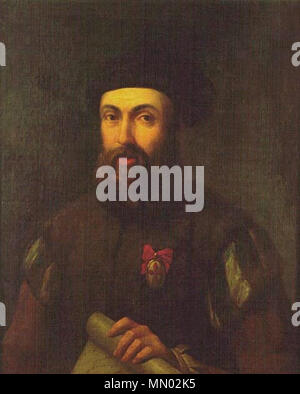 . Español : Retrato del militar y navegante portugués Fernando de Magallanes (1480-1521). Este retrato es una copia de variante de la recortada que se guarda en el Museo Naval de Madrid ; el original, según Vargas Ponce, estaba en 1787 en la casa del canónigo de la catedral de Toledo Felipe Vallejo ; fue de esa pintura que Fernando Selma sacó el gravure que figura en la Relación del último viaje al Magallanes (Madrid, 1788). El origen de estas tres obras posiblemente está situado en una pintura del siglo XVI que existía en la Galería del Duque de Florencia, atribuida a la escuela de Ángel Broncino. Retrat Banque D'Images