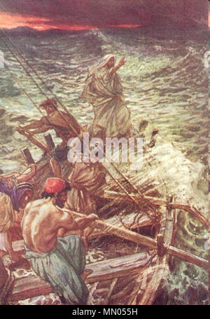 . Trou, WILLIAM : la vie de Jésus de Nazareth. 80 photos. La Tempête sur la mer de Galilée. 1908. Calmer une tempête de trou Banque D'Images