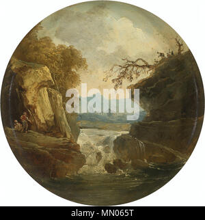 . D'un peint la plaque octogonale en faïence, diamètre : 23,8 cm (9,3 in) Paysage avec une cascade. Date inconnue. HUBERT ROBERT PARIS 1733 - 1808 PAYSAGE AVEC UNE CASCADE Banque D'Images