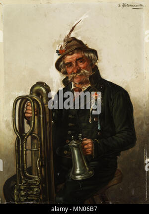 . Deutsch : Portrait eines Tubaspielers. Öl auf Holz. 32 x 32,5 cm. . Par 1908. Kotschenreiter Hugo (1854-1908) Kotschenreiter Tubaspieler Hugo Banque D'Images
