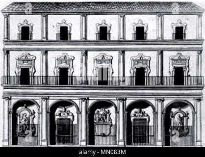 . Italiano : Incisione del 1718 della facciata del Pio Monte della Misericordia di Napoli . 12 décembre 2016. P. Petrini Incisione della Facciata Pio Monte di Napoli venir appare al 1718 Banque D'Images