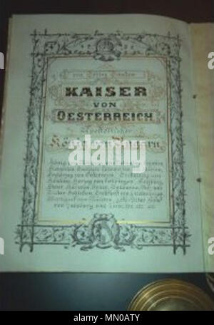 . Deutsch : Seite 2 aus dem Adelsdiplom von Franz Joseph I. (Kaiser von Österreich, 1830-1916) für den k.u.k. Generalmajor Josef Macalik (1853-1921) mit Prädikat dem Ivanobran "von". Ausgestellt am 10. Dezember 1914 in Wien, eigenhändige Unterschrift des Kaisers. Texte kalligraphierter Pergamentlibell, mit Adelswappen farbig handgemaltem anhängendem kaiserlichem, komplett mit en Wachssiegel Messingkapsel. Dans Blechschatulle. . 10 décembre 1914. FrostiDerStifter Adelsdiplom Macalik Ivanobran Josef von (1914) 03 Banque D'Images