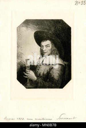 Portrait d'un homme assis en costume hollandais du xviie siècle tenant un verre. 1873. Adolphe Pierre Sunaert. - Portrait d'un homme assis en costume hollandais du xviie siècle tenant un verre Banque D'Images