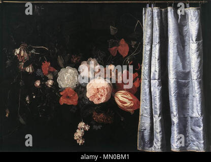 Anglais : Flower Still-Life avec rideau . 1658. Adriaen van der Spelt - Flower Still-Life avec rideau - WGA21657 Banque D'Images