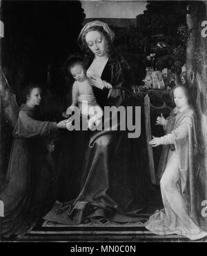 Adriaen Isenbrant 37,266 (flamande, 1500-1551 ; Avant 1500-7/1551). "Vierge à l'enfant avec deux anges .etc', 1ère moitié 16e siècle. Huile sur panneau ; bercé. Walters Art Museum (37,266) : acquis par Henry Walters. Adrien Ysenbrandt - Vierge à l'enfant avec deux anges dans un paysage - Walters 37266 Banque D'Images