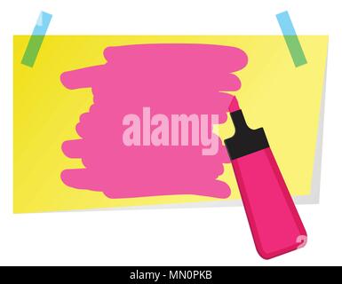 Sticky note avec surligneur rose et l'ombrage pour mettre un texte. Illustration de Vecteur