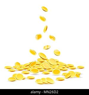 Coins heap. Des pièces d'or argent pile vector illustration, monnaie antique treasure isolé sur fond blanc Illustration de Vecteur