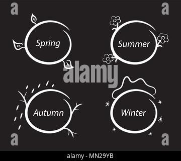 Cadres saisons nature craie et tableau noir set design. Vector illustration. Illustration de Vecteur