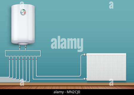 Radiateur de chauffage et de chaudière dans la pièce Illustration de Vecteur