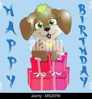 Joyeux anniversaire carte avec chien Illustration de Vecteur