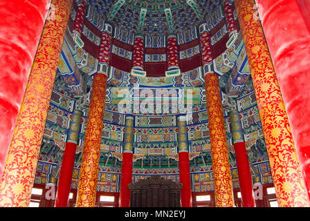 L'intérieur de la salle de prière pour les bonnes récoltes des capacités lors de l'historique complexe du Temple du Ciel à Pékin, en Chine. Banque D'Images