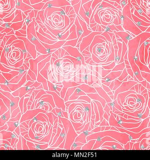 Motif de fond transparente de mariage avec des roses et des paillettes Illustration de Vecteur
