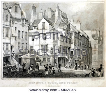 John Knox's house, High Street, Royal Mile, Édimbourg, gravure ancienne de 1829 Banque D'Images