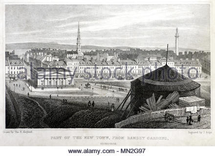 Une partie de la nouvelle ville d'Edimbourg, de Ramsey Gardens, gravure ancienne de 1829 Banque D'Images