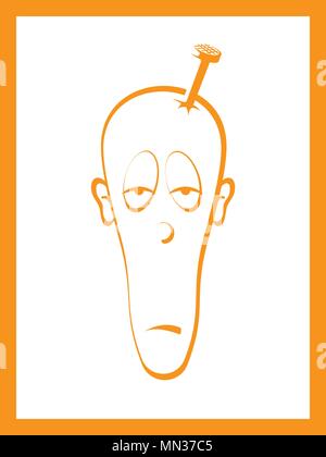 Triste visage étiré schéma avec clou à tête sur fond blanc Illustration de Vecteur