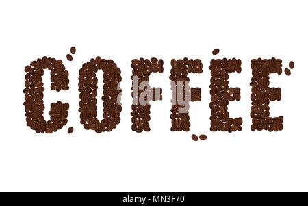 Le mot écrit café avec café en grains isolé sur un fond blanc. Format vectoriel Illustration de Vecteur